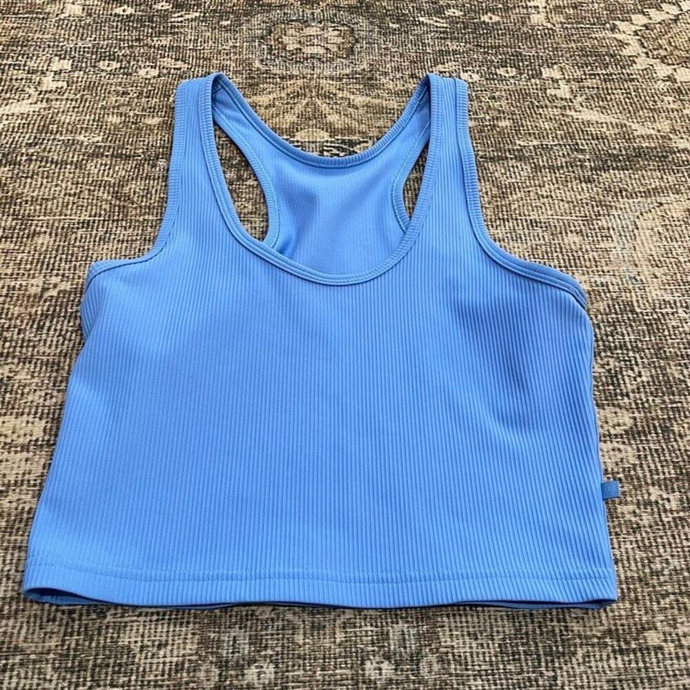 Lululemon Ribbed Power Pivot Crop Training Workout Tank Womens 6 Pool Party Blue